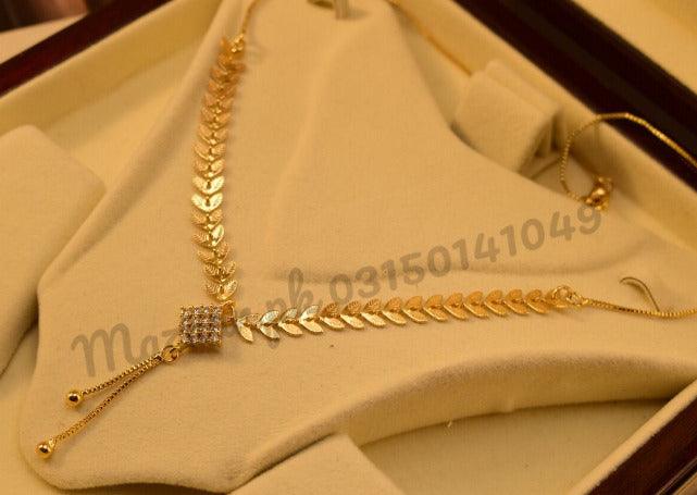 18K Chain Mala Micro Leaf Gold Plated Pendant for Girls/Women - Meerzah