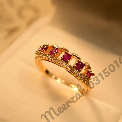 Elegant Golden Multi Zircon Crystal Ring for Girls/Women - Meerzah