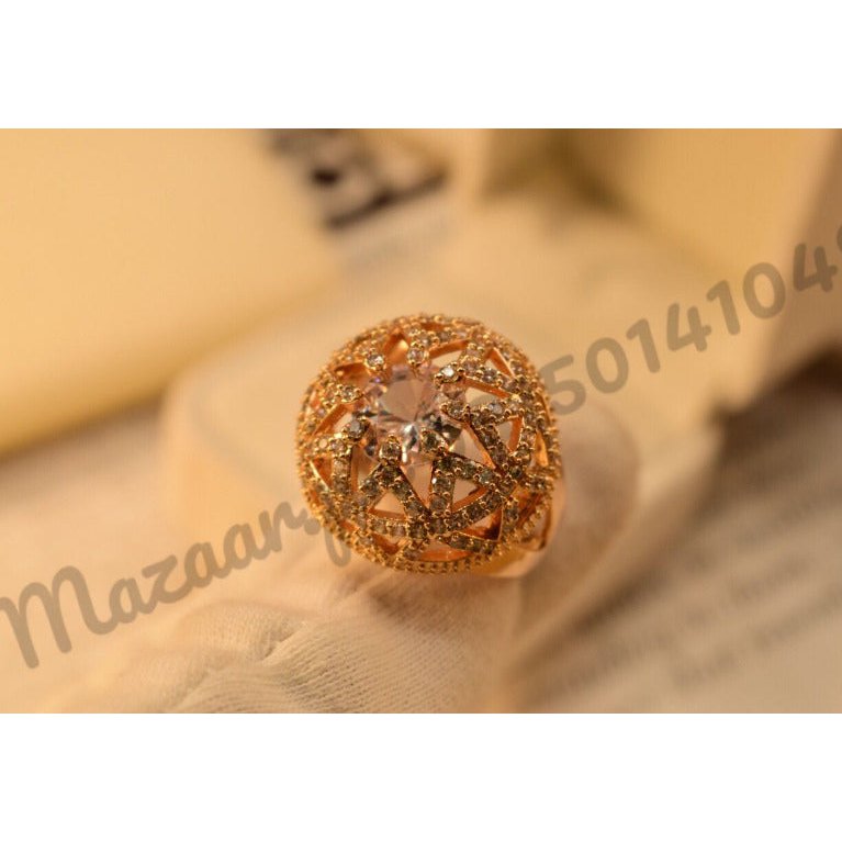 Elegant Golden Cut Stone Crystal Ring for Girls/Women - Meerzah