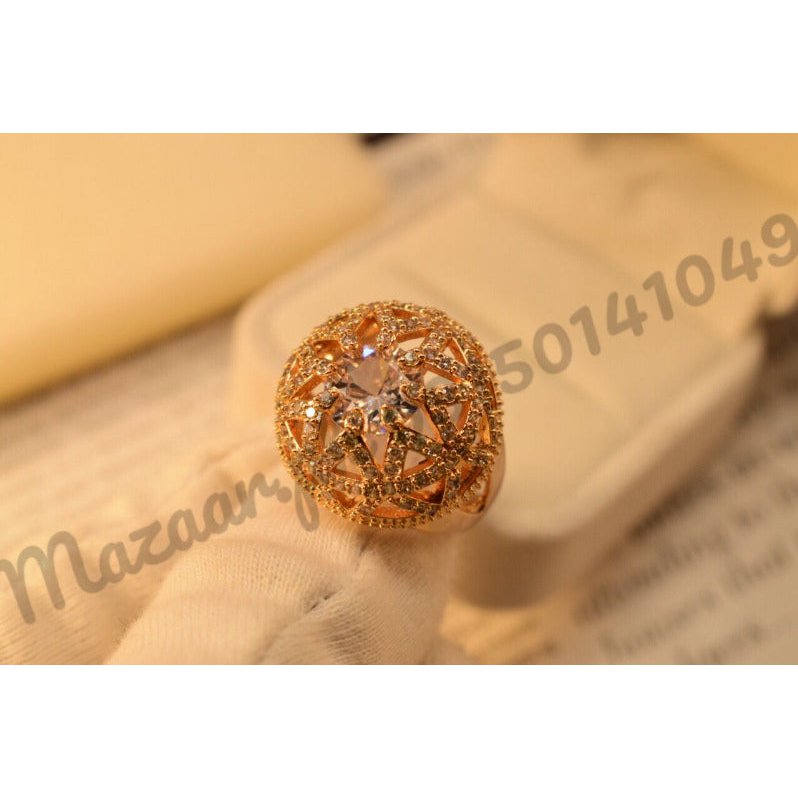 Elegant Golden Cut Stone Crystal Ring for Girls/Women - Meerzah