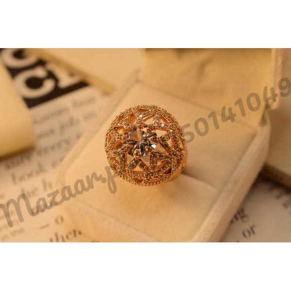 Elegant Golden Cut Stone Crystal Ring for Girls/Women - Meerzah