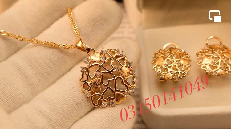 Antique Mini Heart Crystal Golden Necklace Sets for Girls/Women