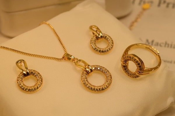 Elegant Round Golden Stone Necklace Sets for Girls/Women