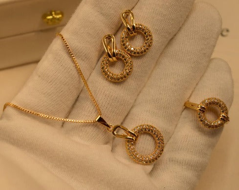 Elegant Round Golden Stone Necklace Sets for Girls/Women