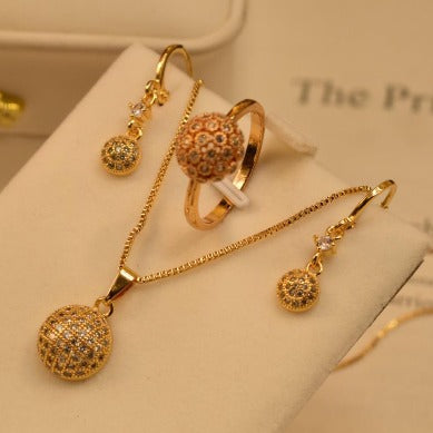 Elegant Round Golden Stone Necklace Sets for Girls/Women