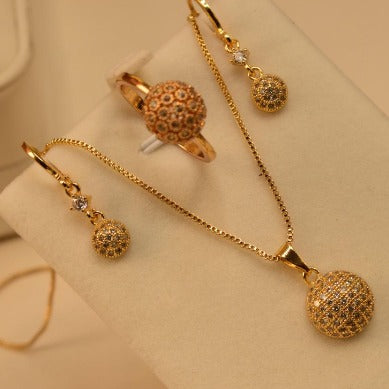 Elegant Round Golden Stone Necklace Sets for Girls/Women