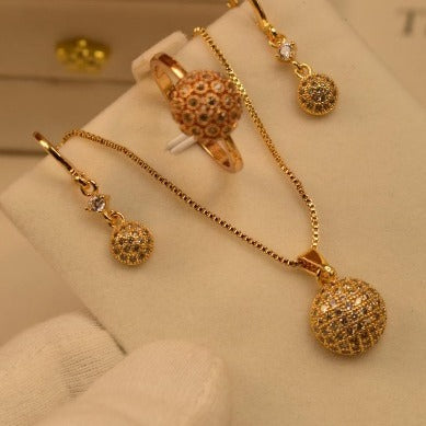 Elegant Round Golden Stone Necklace Sets for Girls/Women