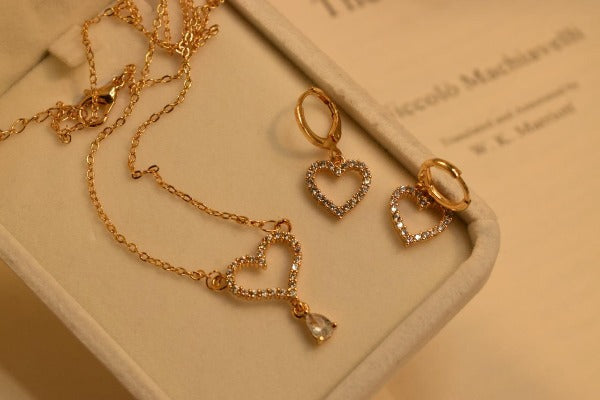 Elegant Heart Golden Stone Necklace Sets for Girls/Women