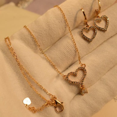 Elegant Heart Golden Stone Necklace Sets for Girls/Women