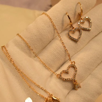 Elegant Heart Golden Stone Necklace Sets for Girls/Women