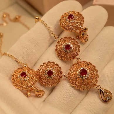 Stylish Crystal Golden Maroon Zircon Necklace set for Girls/Women