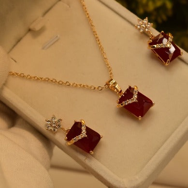 Fancy Stylish Maroon Stone Design Golden Necklace set for Girls/Women