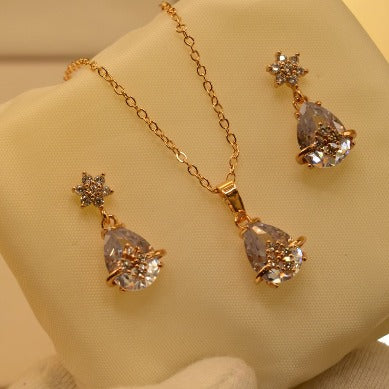 Fancy Stylish White Stone Design Golden Necklace set for Girls/Women