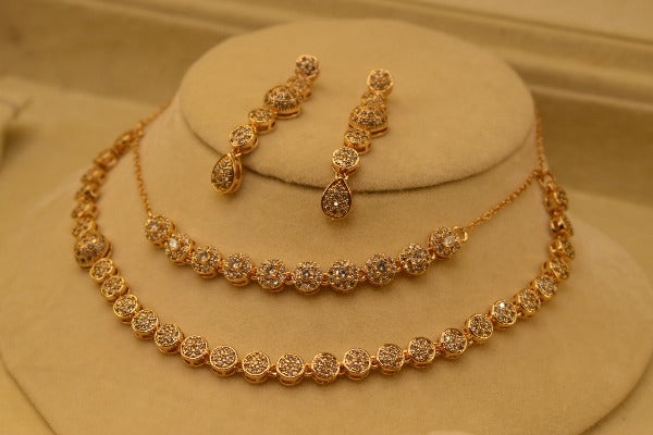 Fancy Golden Unique Design Necklace set for Girls/Women