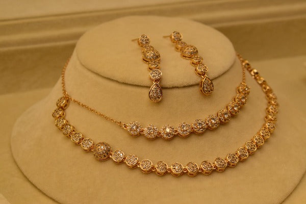 Fancy Golden Unique Design Necklace set for Girls/Women