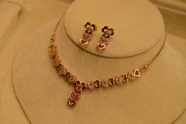 Fancy Heart Golden Design Necklace set for Girls/Women