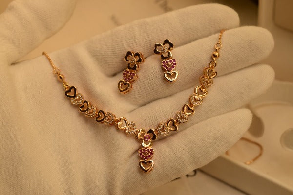 Fancy Heart Golden Design Necklace set for Girls/Women