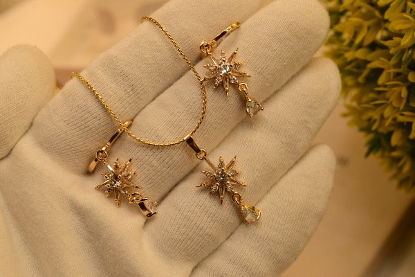 Beautiful Star Stones Golden Design Necklace set for Girls/Women