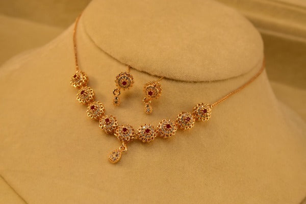 Beautiful Maroon Stones Golden Design Necklace set for Girls/Women