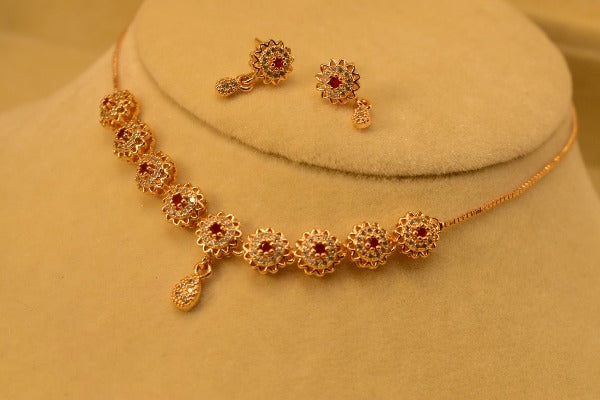 Beautiful Maroon Stones Golden Design Necklace set for Girls/Women