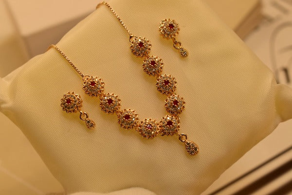 Beautiful Maroon Stones Golden Design Necklace set for Girls/Women