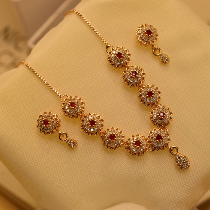 Beautiful Maroon Stones Golden Design Necklace set for Girls/Women