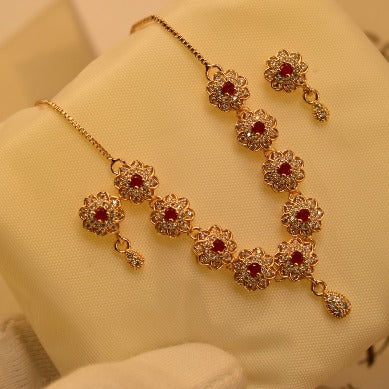 Beautiful Maroon Stones Golden Unique Design Necklace set for Girls/Women