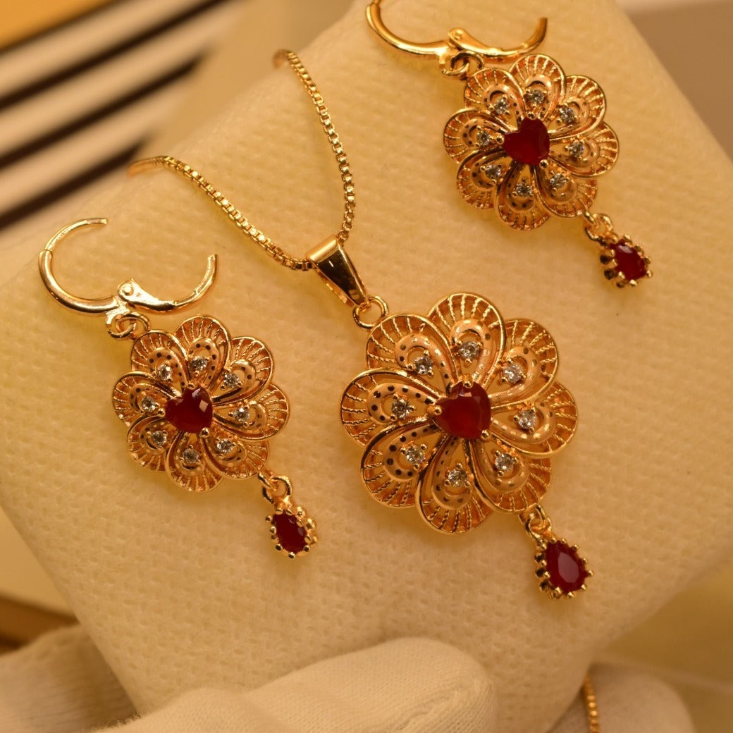 Elegant Maroon Stones Golden Unique Design Necklace set for Girls/Women