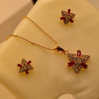 Elegant Triangle Maroon Stones Golden Unique Design Necklace set for Girls/Women