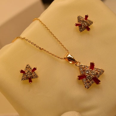 Elegant Triangle Maroon Stones Golden Unique Design Necklace set for Girls/Women