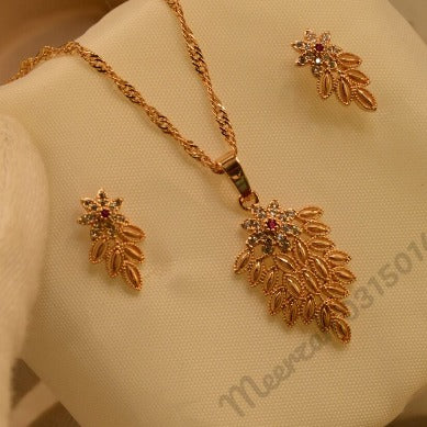 Elegant Leaf Golden Crystal Necklace Sets for Girls/Women - Meerzah