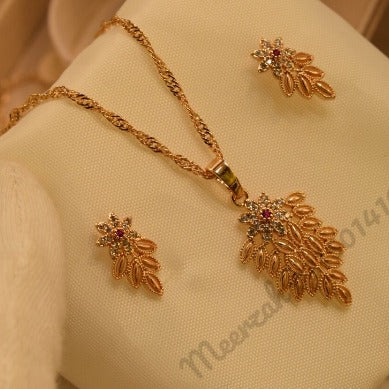 Elegant Leaf Golden Crystal Necklace Sets for Girls/Women - Meerzah