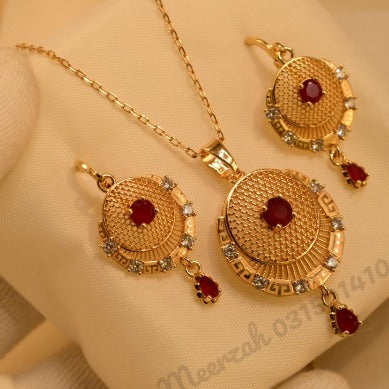 Stunning Round Golden Maroon Crystal Necklace Sets for Girls/Women - Meerzah