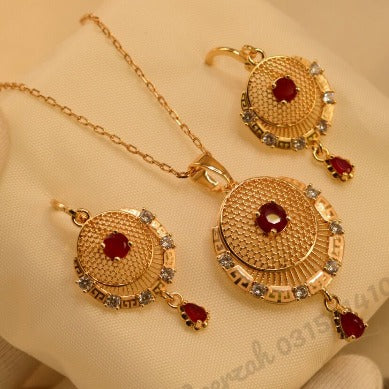 Stunning Round Golden Maroon Crystal Necklace Sets for Girls/Women - Meerzah