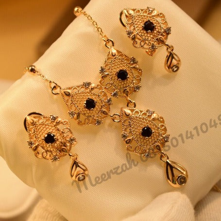 Elegant Golden Black Stone Design Crystal Necklace Sets for Girls/Women