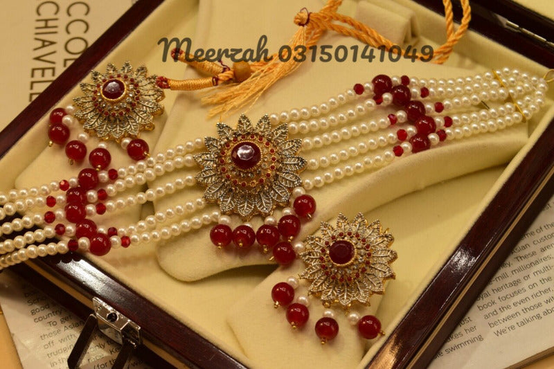 Beautiful Turkish Elegant Maroon colour Style CHOKER Sets for Girls/Women