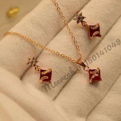 Stylish Maroon Crystal Golden Necklace Sets for Girls/Women