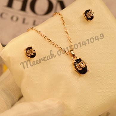 Elegant Black Stone Leaf Golden Necklace Sets for Girls/Women