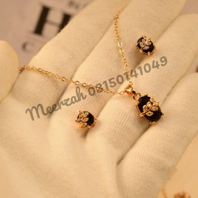 Elegant Black Stone Leaf Golden Necklace Sets for Girls/Women