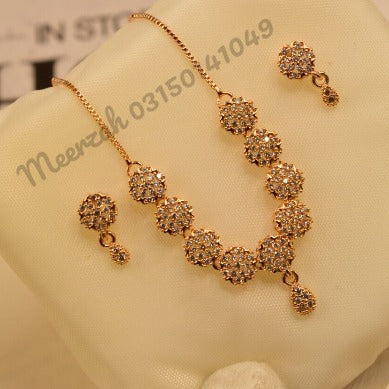 Elegant Gold Design Crystal Golden Necklace Sets for Girls/Women