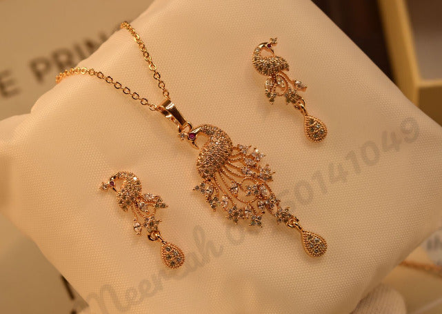 Elegant Peacock Stylish Golden Necklace Sets for Girls/Women - Meerzah