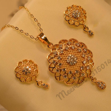 Stylish Design Flower Fancy Golden Crystal Necklace Sets for Girls/Women - Meerzah