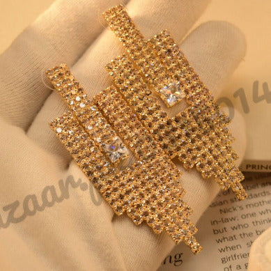 Beautiful Crystal Long Zircon Golden Earings for Girls/Women - Meerzah