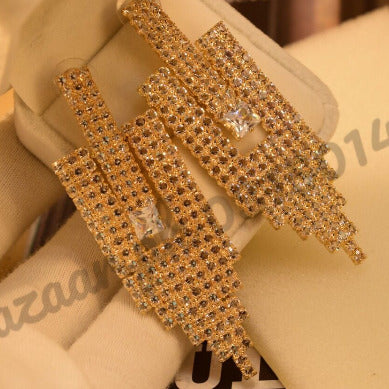 Beautiful Crystal Long Zircon Golden Earings for Girls/Women - Meerzah