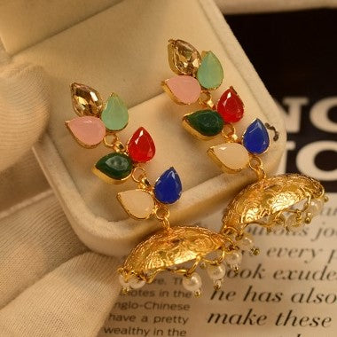 Elegant Multi Color Golden Pearl Earings for Girls/Women - Meerzah