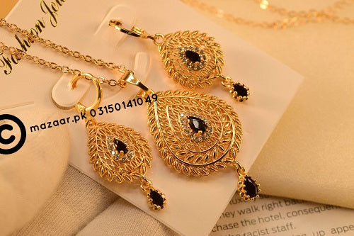 Black Stone Golden Necklace Sets for Girls/Women - Meerzah