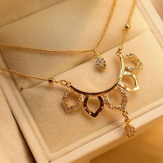 Elegant Double Chain Gold Plated Pendant for Girls/Women - Meerzah