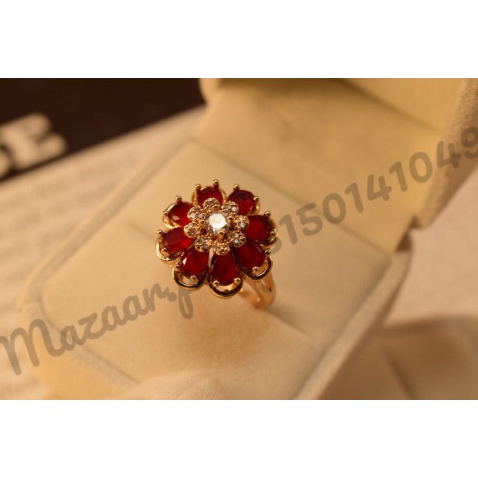 Elegant Maroon GoldenGolden Cut Stone Crystal Ring for Girls/Women - Meerzah