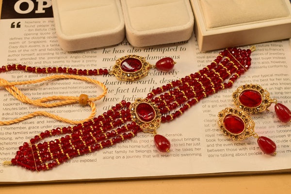 Antique Red Bridal CHOKER Sets for Girls/Women - Meerzah