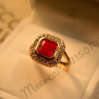 Stylish Maroon Square Gold Plated Crystal Ring for Girls/Women - Meerzah